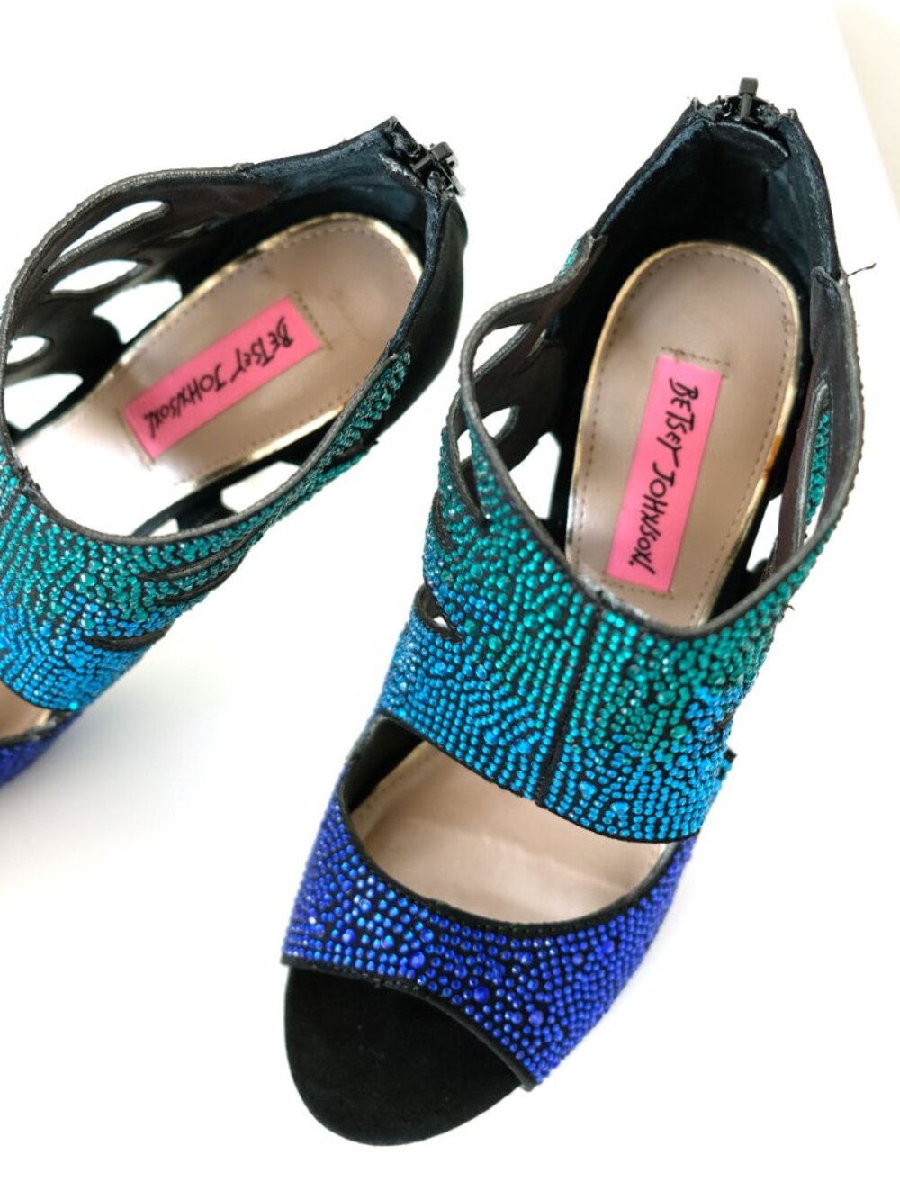 Betsey Johnson Nakkita Stiletto, Black with Sapphire-Emerald Ombré Rhinestones - Picture 7 of 9